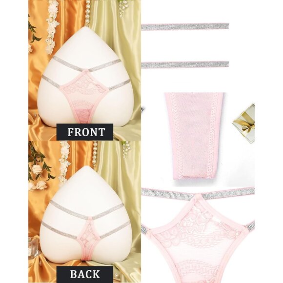 🆕 Women’s Pink Polyamide Glitter Strappy Lace Sexy Breathable Underwear Panties - Picture 5 of 6